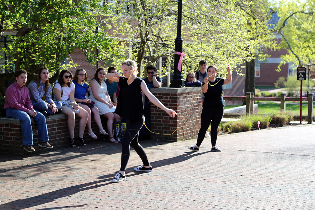 Student performance art event on campus