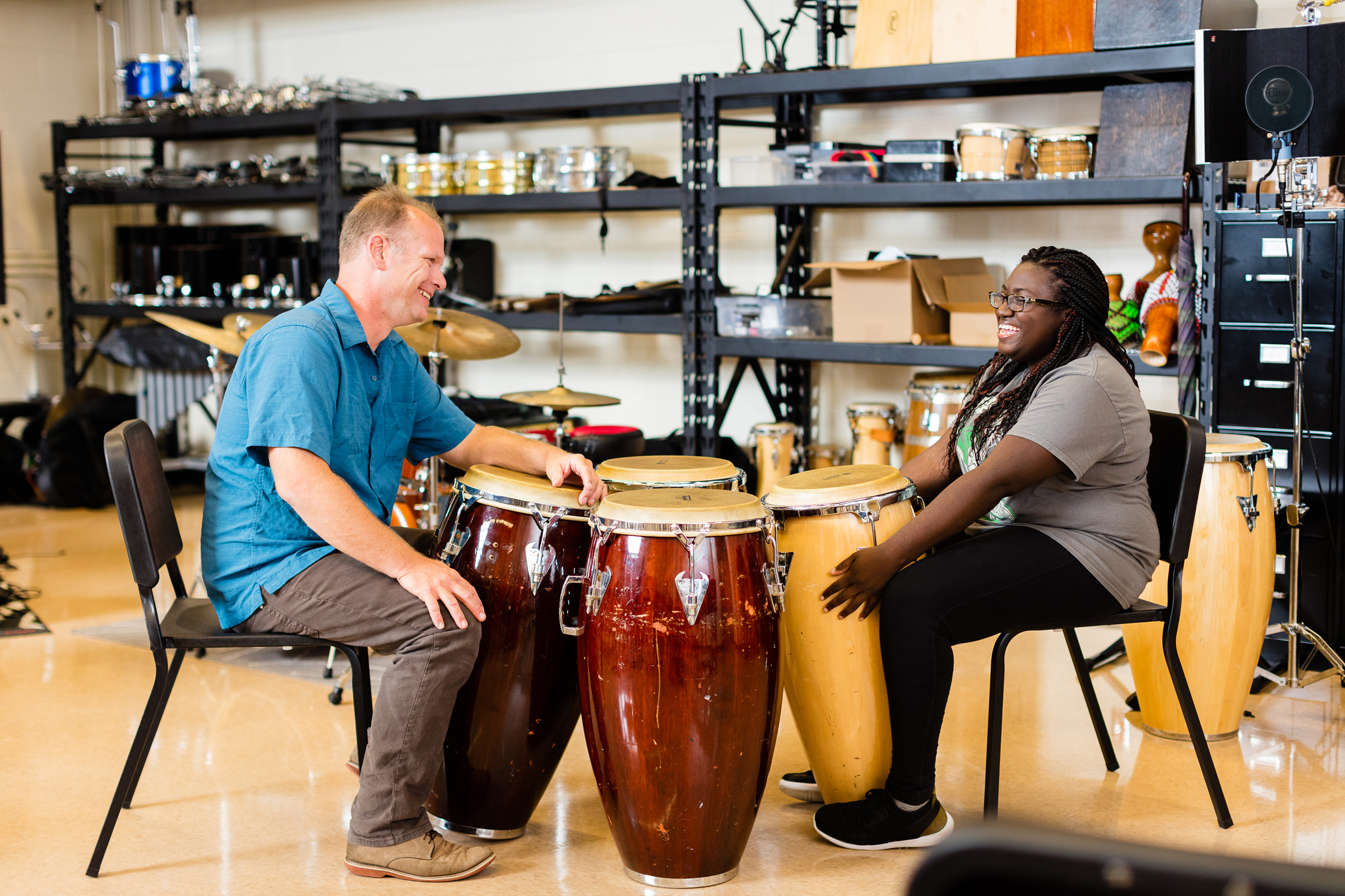 student in music room