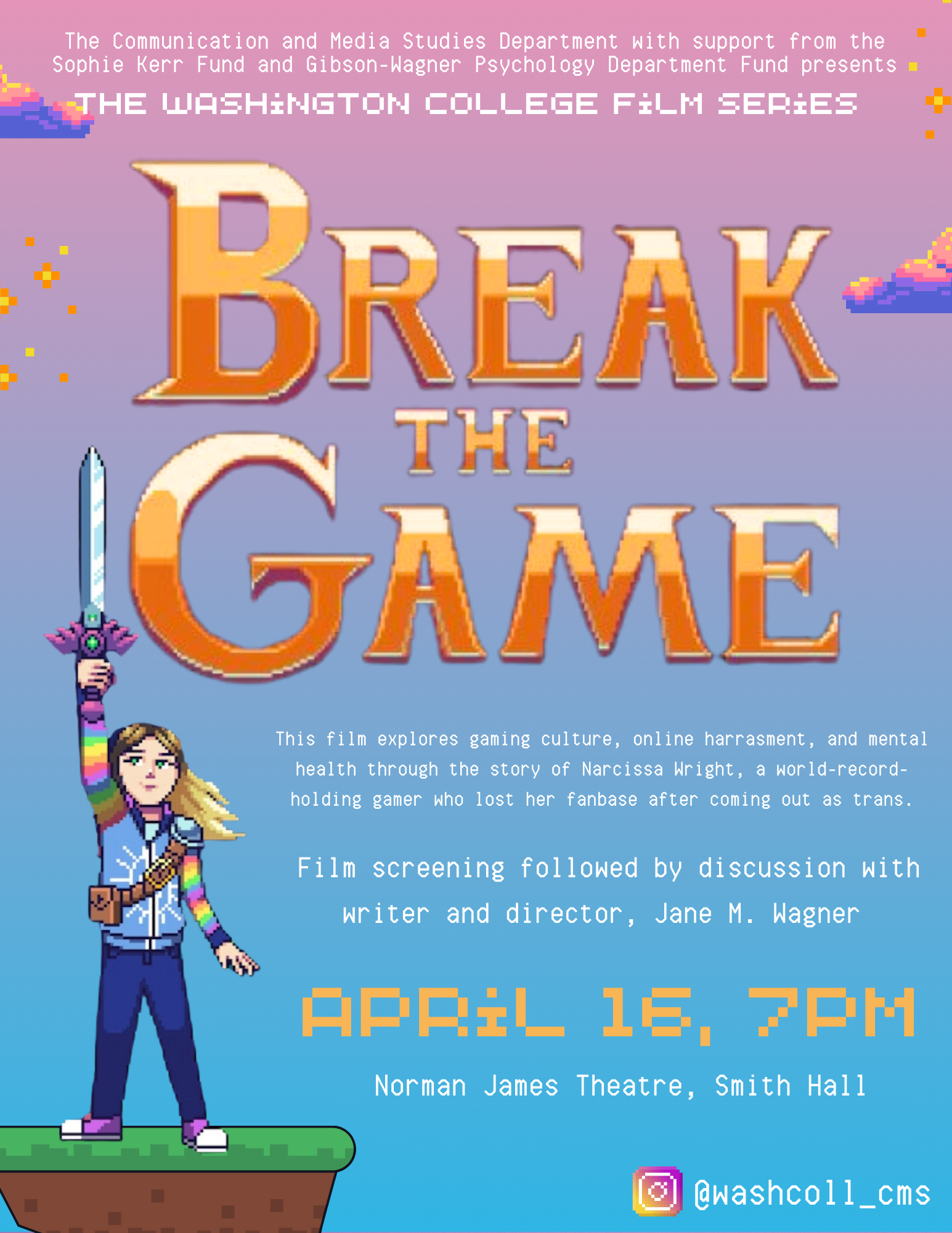 Poster for Washington College film series Break the Game