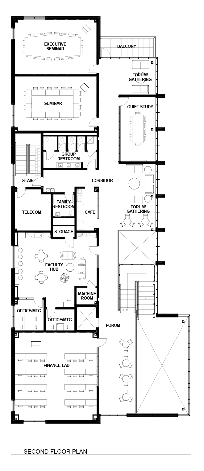 floor plan of the second floor of the new Warehime School of Business building
