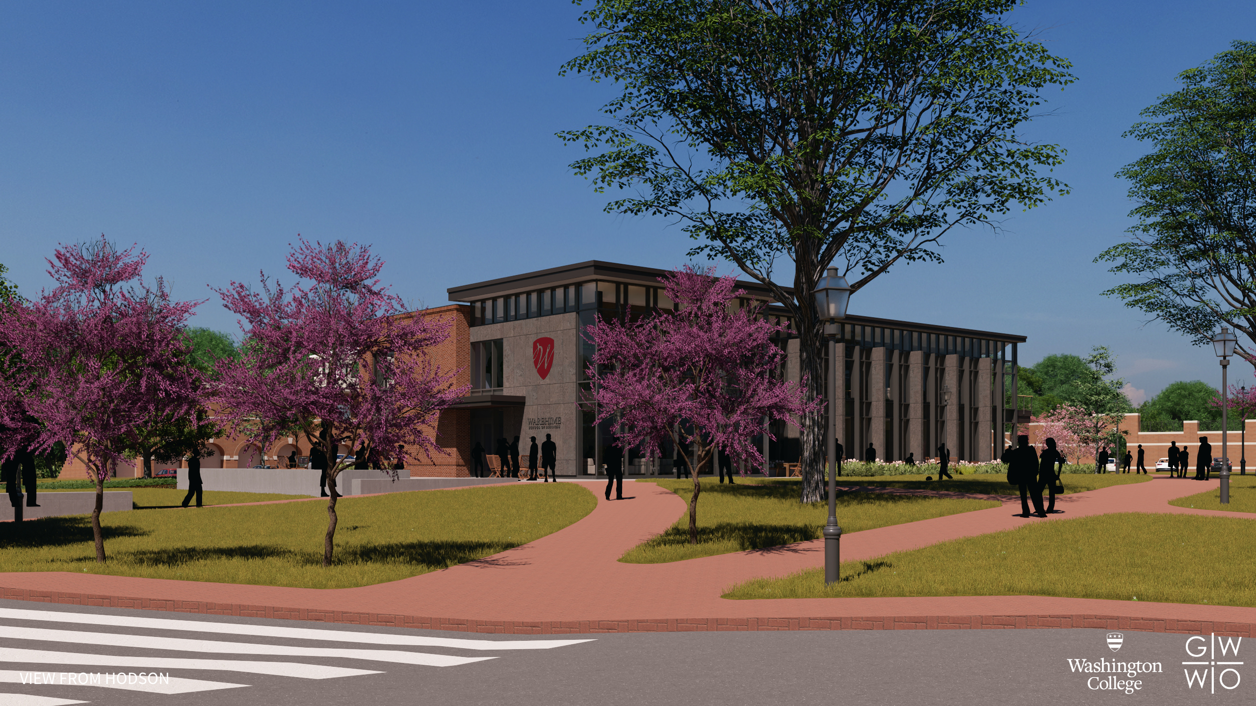 rendering of new Warehime School of Business as it will appear approaching from Hodson Hall