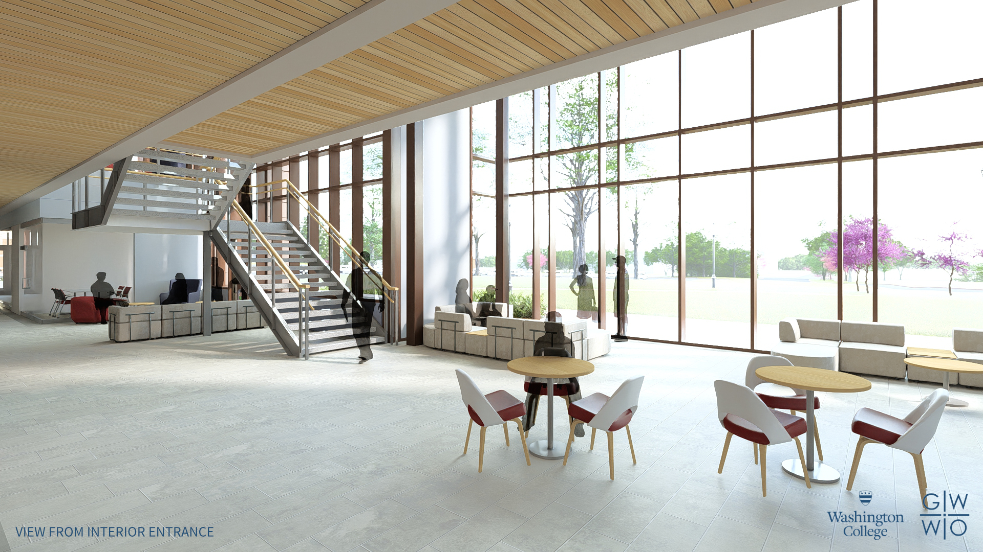 rendering of lobby of new Warehime School of Business building