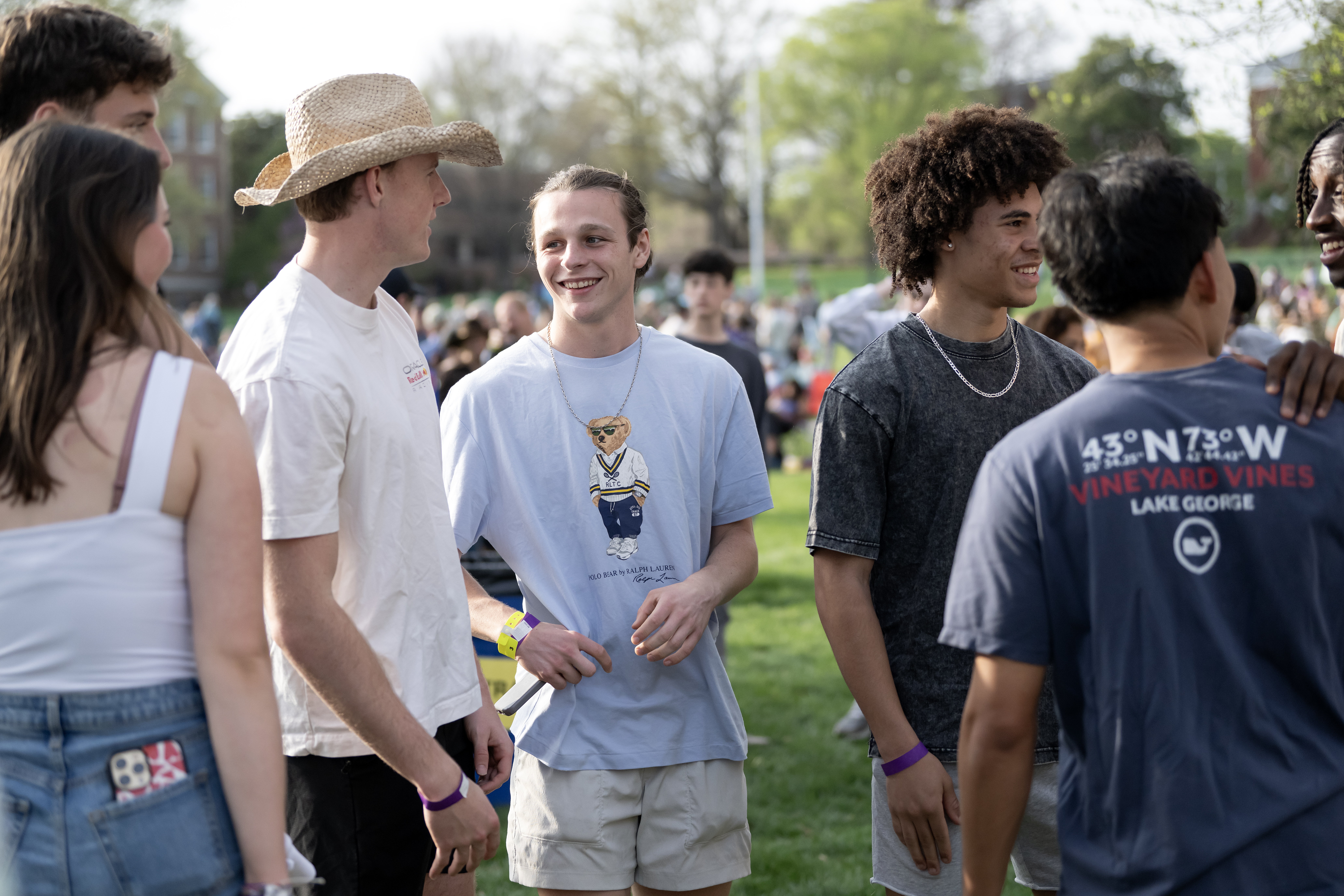 Students gathered on Washington College campus green