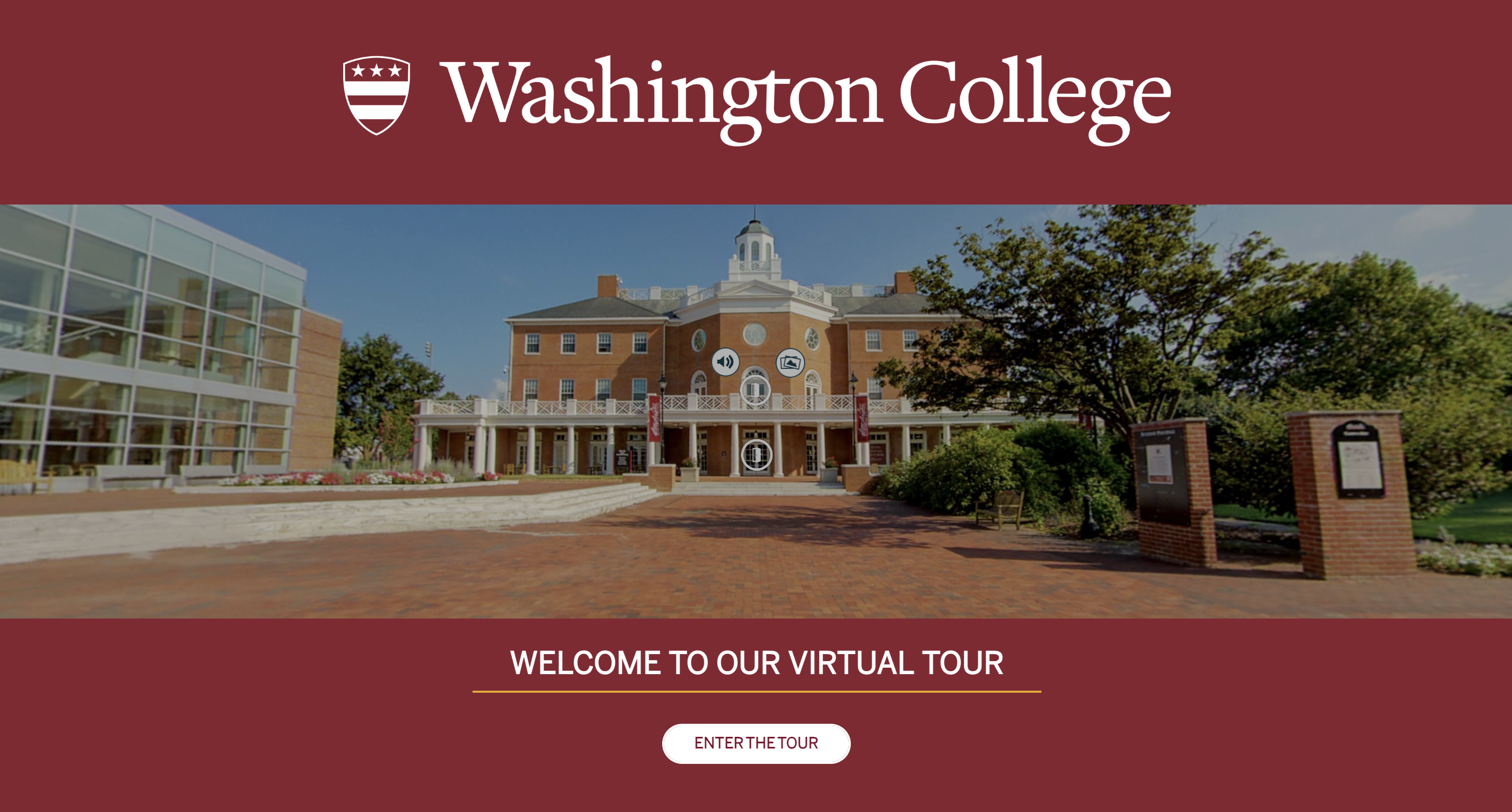 Screenshot of virtual tour of washington college campus