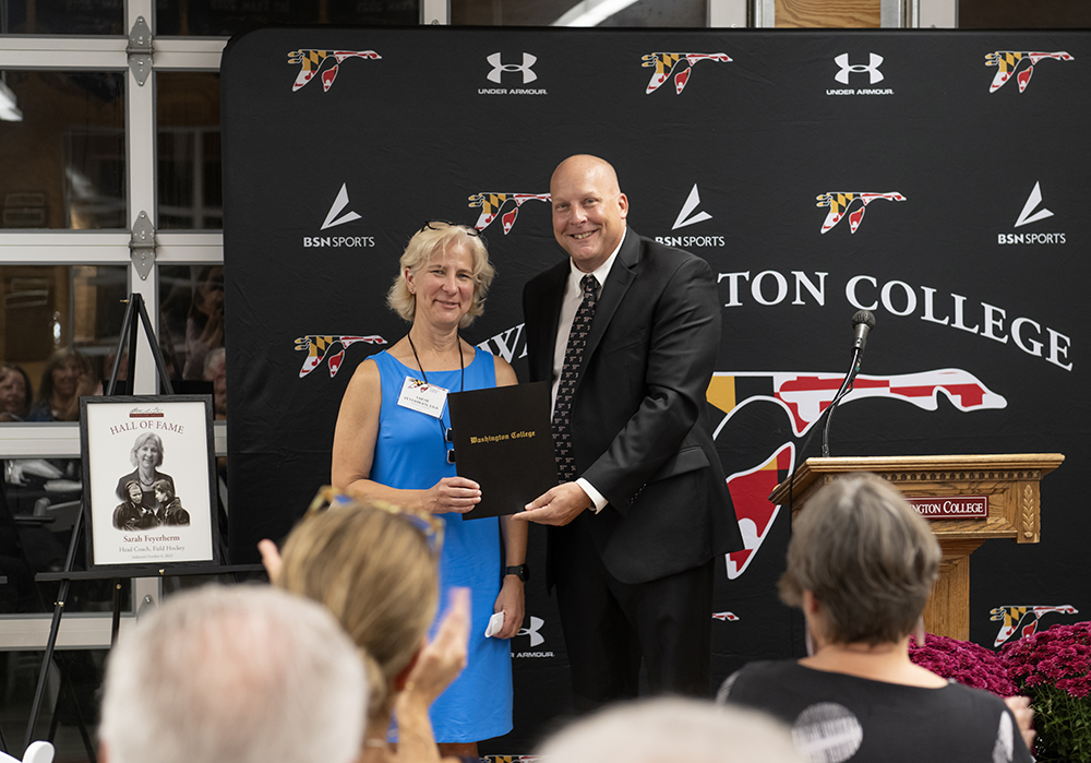 Sarah Feyerherm is inducted into the Washington College Athletics Hall of Fame by Thad Moore