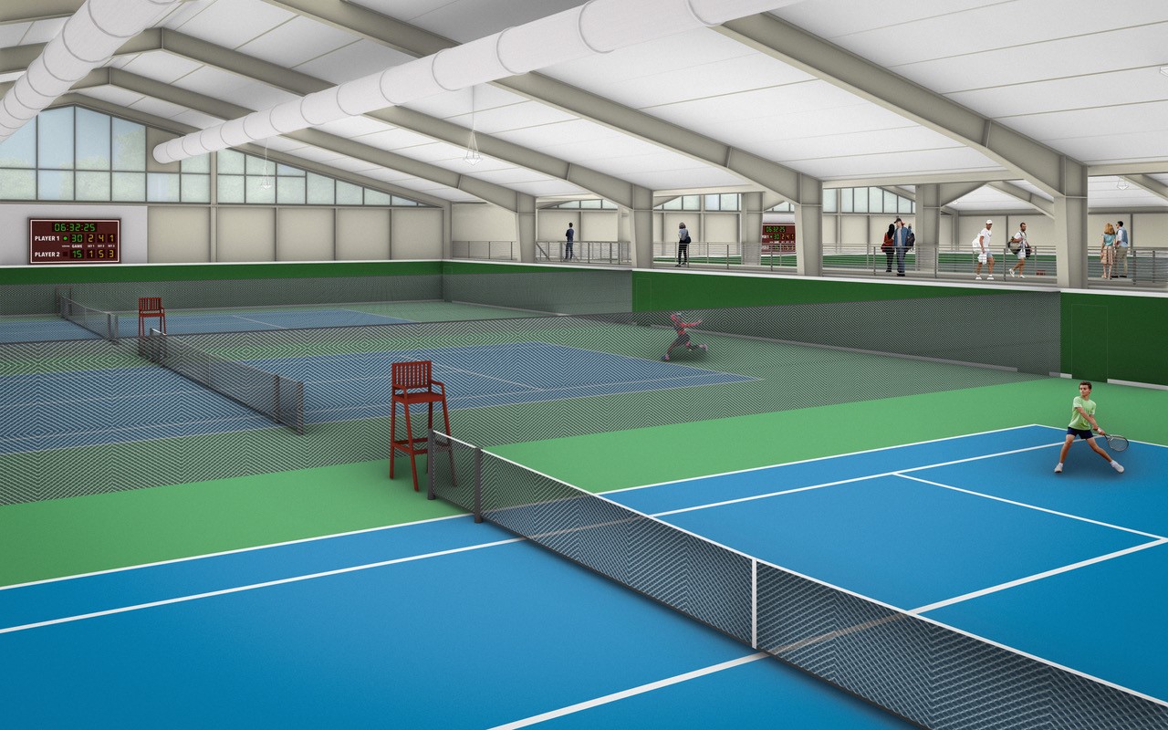 Mockup of interior of tennis facility - courts