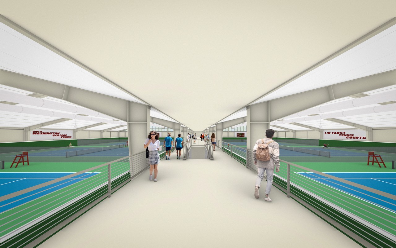 Mockup of interior of tennis facilty - walkway