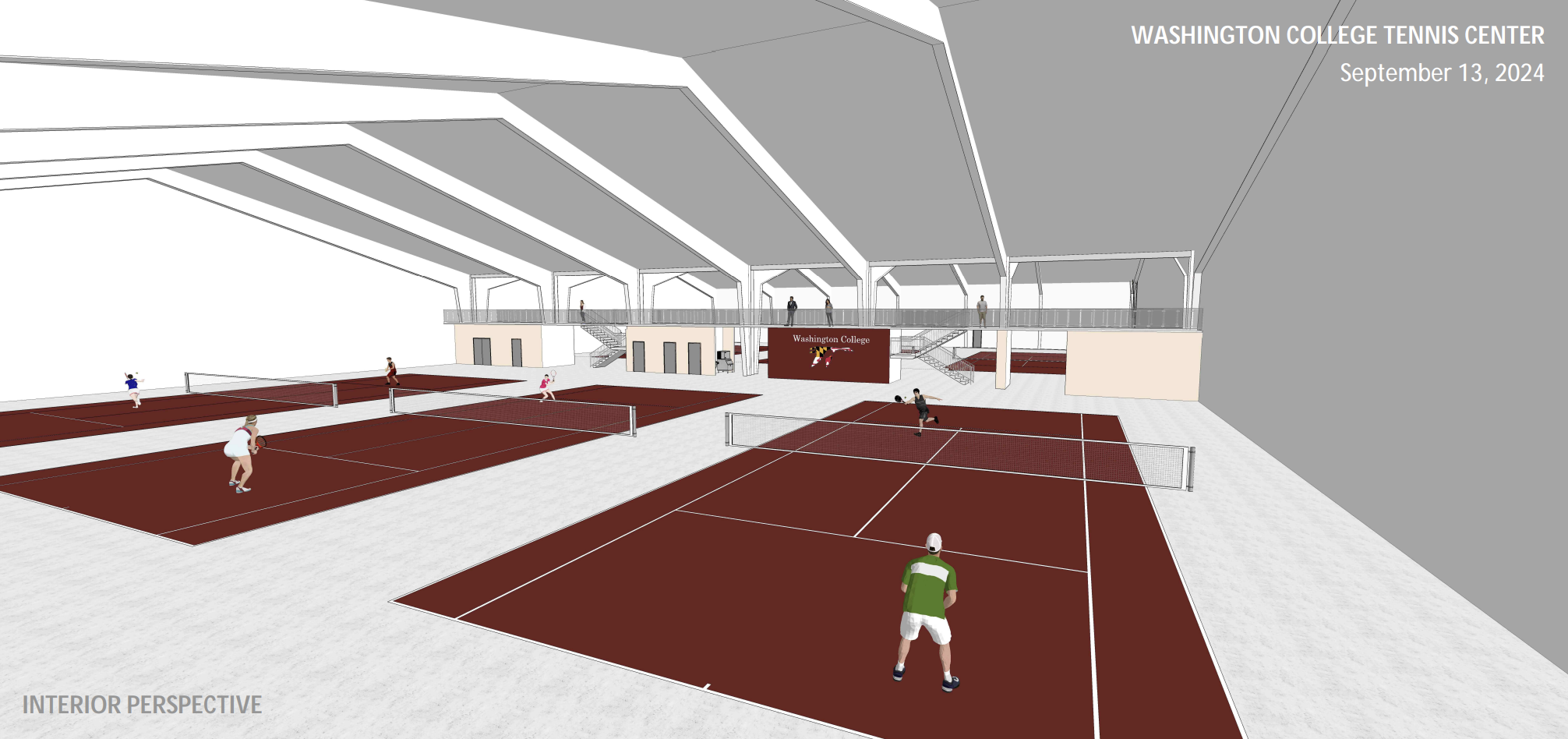 Mockup of interior of tennis facility - courts