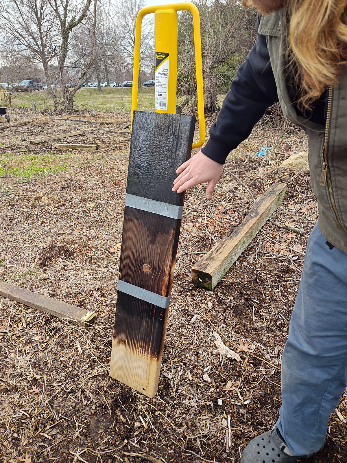 Closeup of burnt wood plank