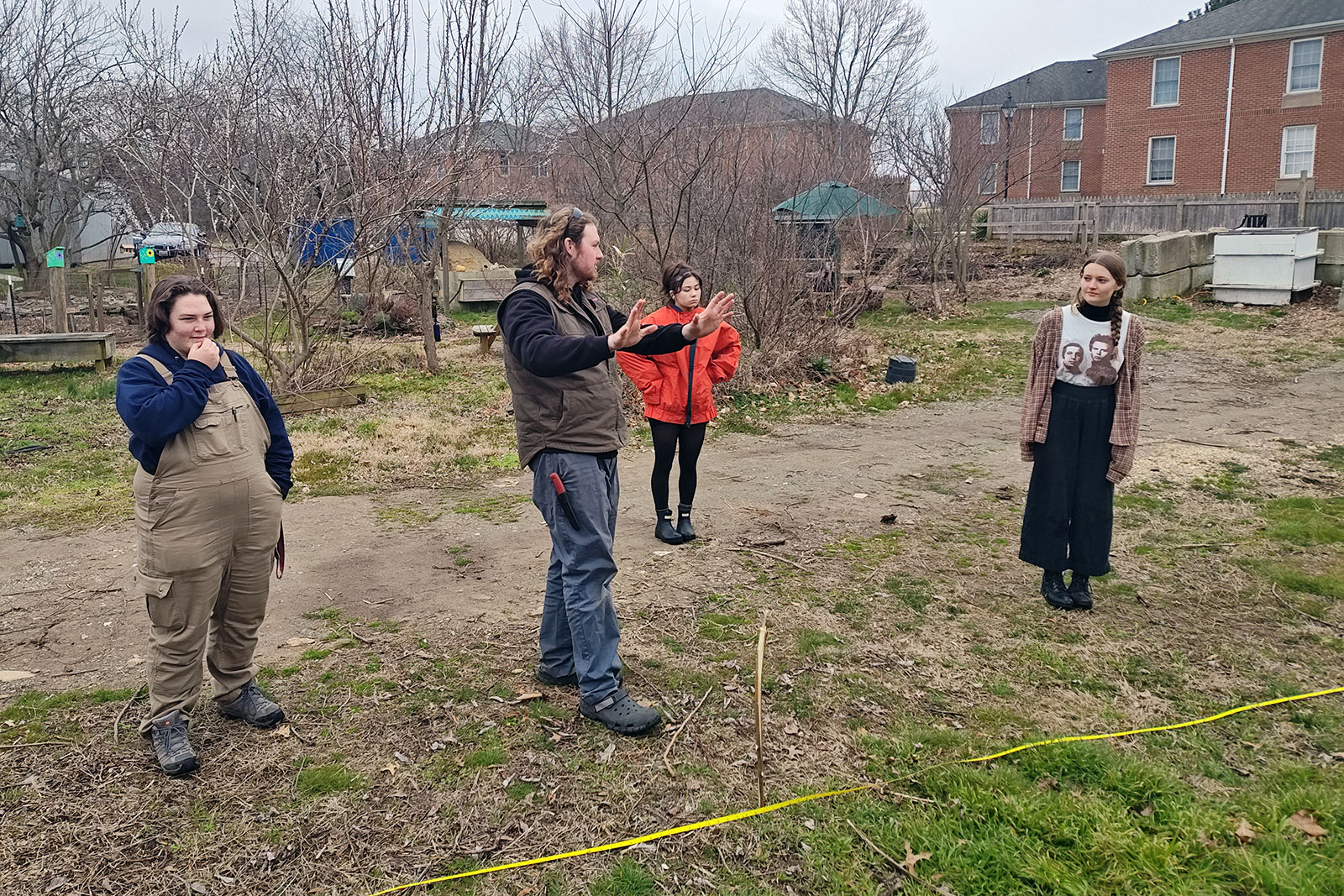 Students working in garden