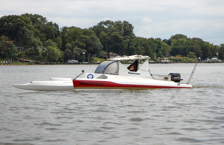 world record-setting Washington College electric boat on the Chester River