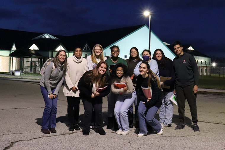 Washington College students in front of Baylor Women's Correctional Institution