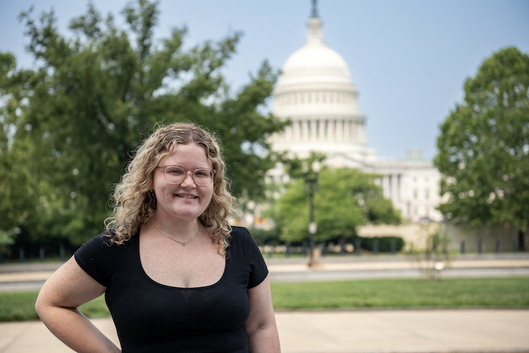 Washington College student outside the nation's Capitol Building