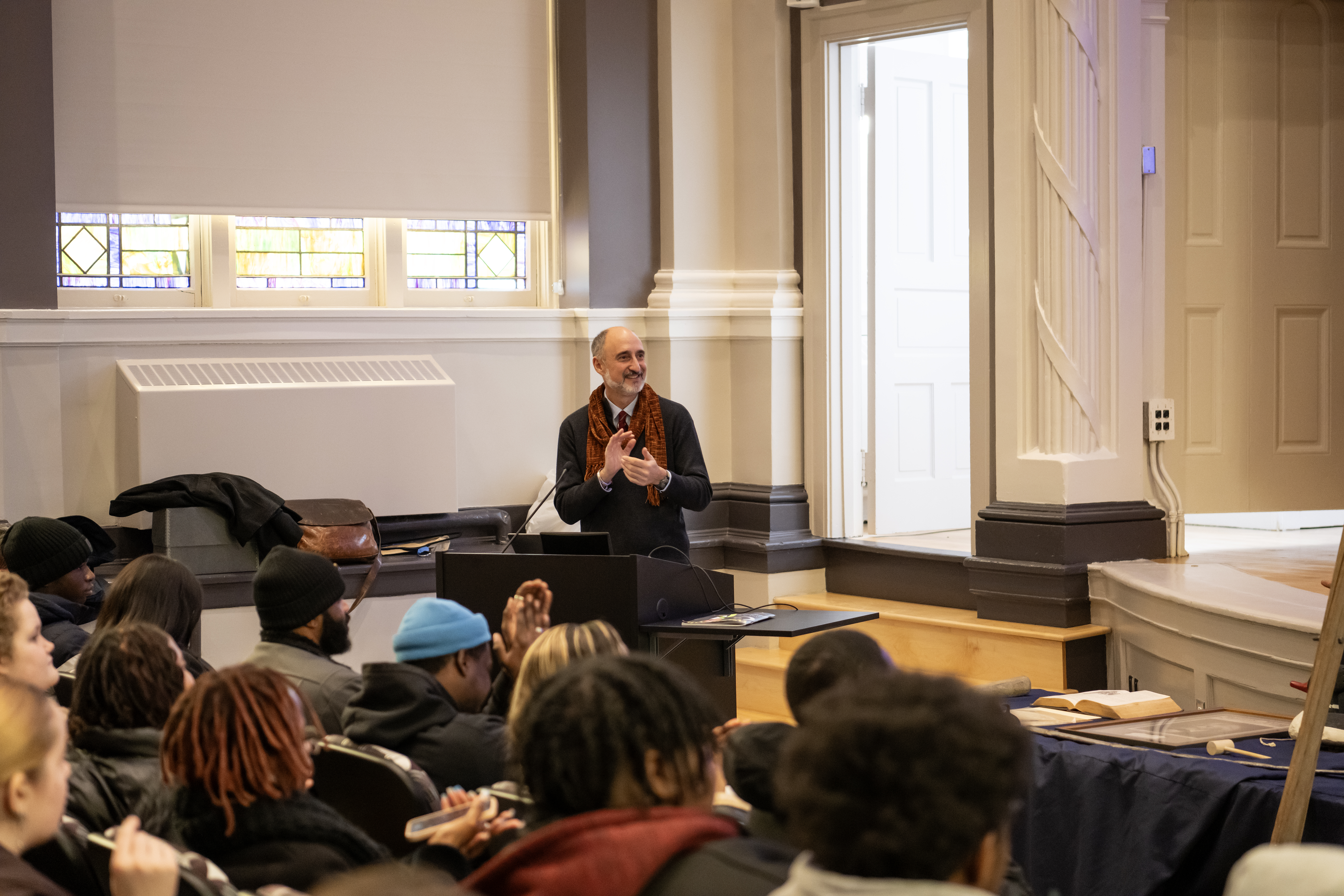 Starr Center Director Adam Goodheart presents a workshop on Eastern Shore history at the the first All Corps event for the current class of Maryland Corps, Service Year Option, and AmeriCorps Members. 