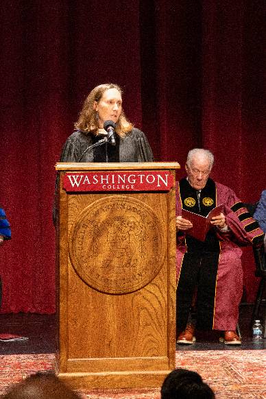 Rebecca Fox delivered Washington College's Fall 2025 Convocation address. 