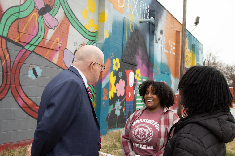 Gov. Larry Hogan tours Washington College's Innovation Plant with students. 