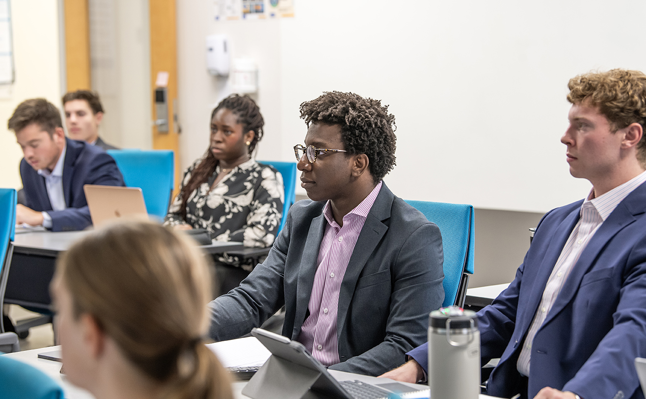 students in sportcoats in a business class