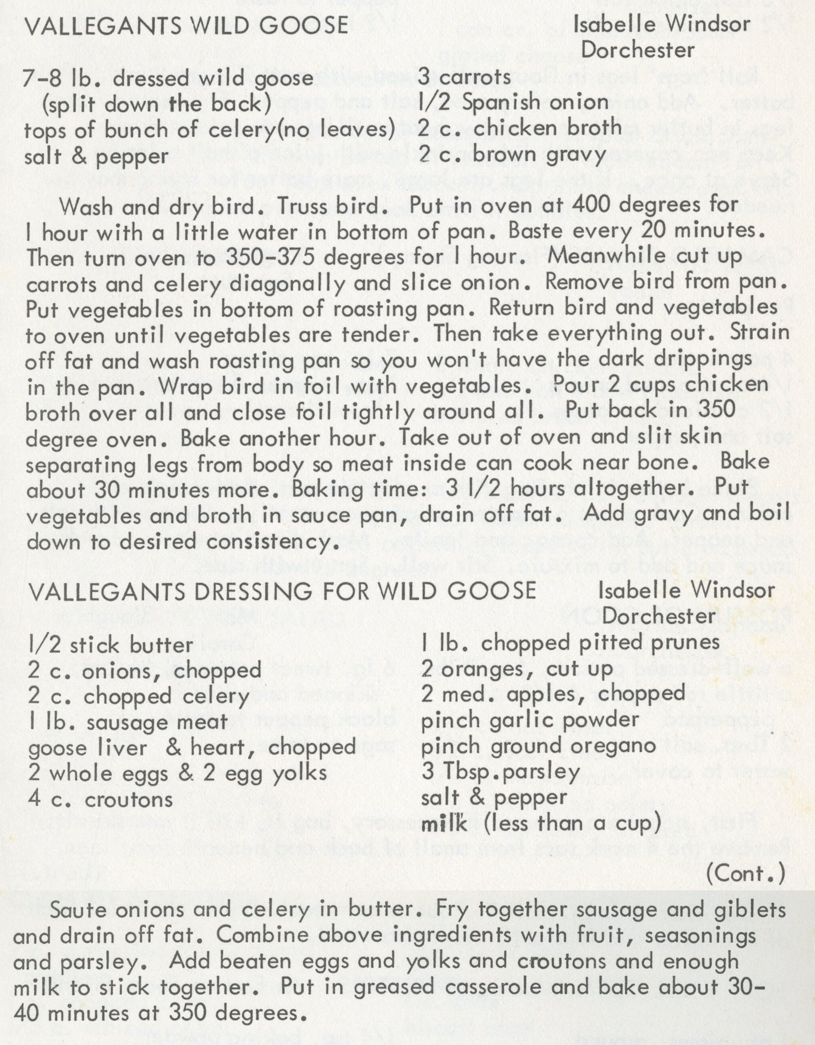 Wild Goose and Dressing Wild Goose and Dressing