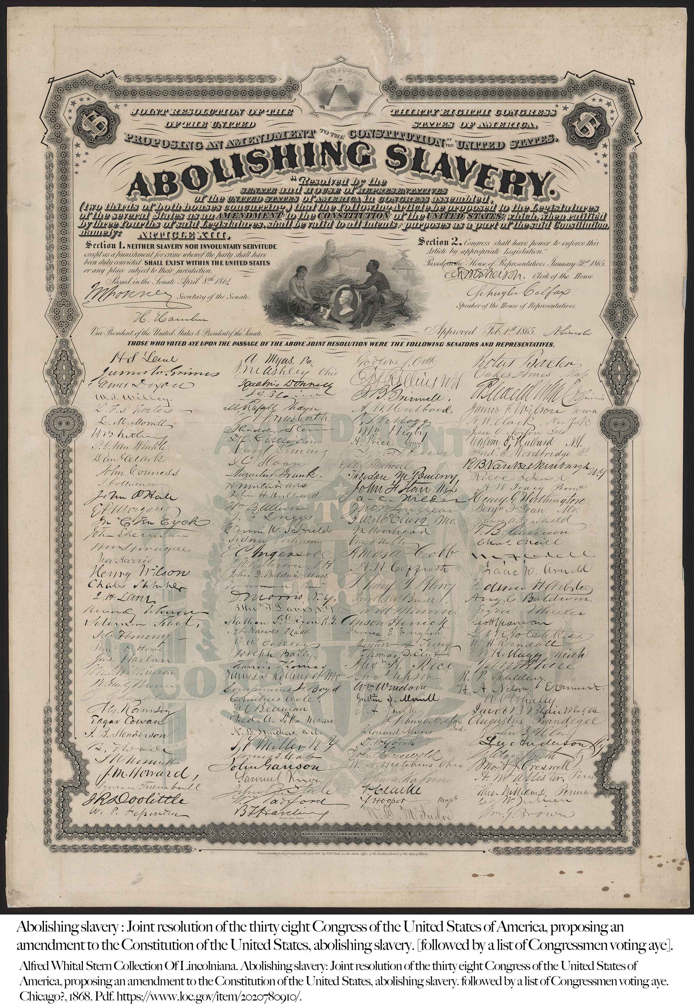 Abolishing slavery : Joint resolution of the 38th Congress of the USA
