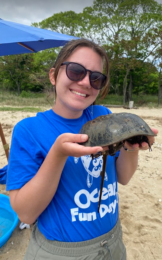 Alaina Perdon holding a horseshoe crab