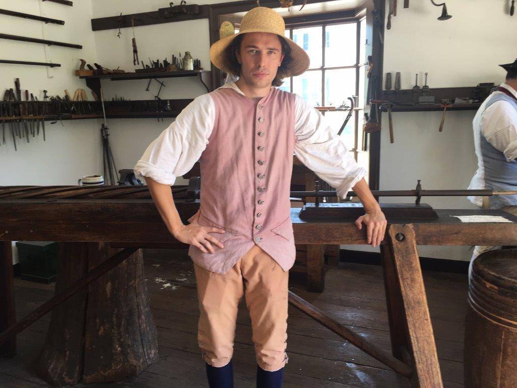 Kyle Bunts in period costume at Colonial Williamsburg